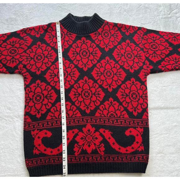 Adele knitwear 1980s vintage red & black geometrical women’s sweater size medium - Picture 4 of 8
